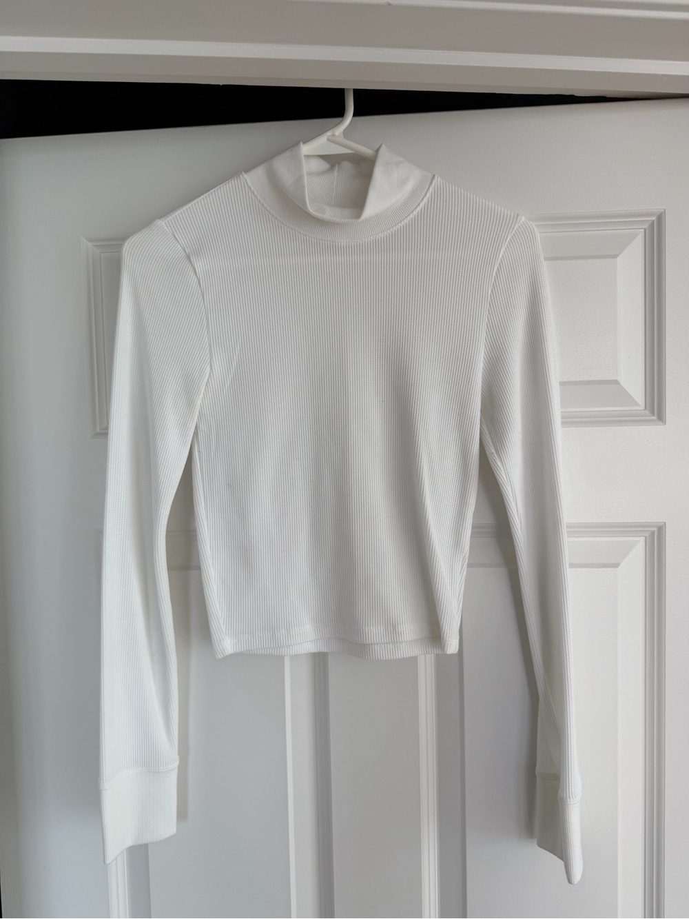 White Ribbed Turtleneck Long-Sleeve Top